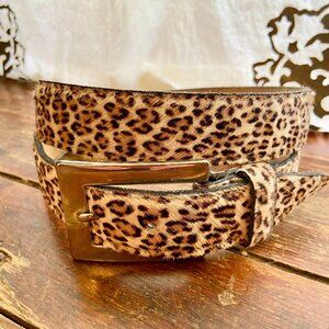 Vintage 80s ACCESSORIES by PEARL Leopard Print Pony Hair Leather Belt L Mob Wife